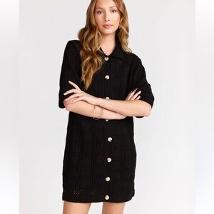 NWT Aaron &‎ Amber black crochet knit button-down mini dress/cover-up sz L